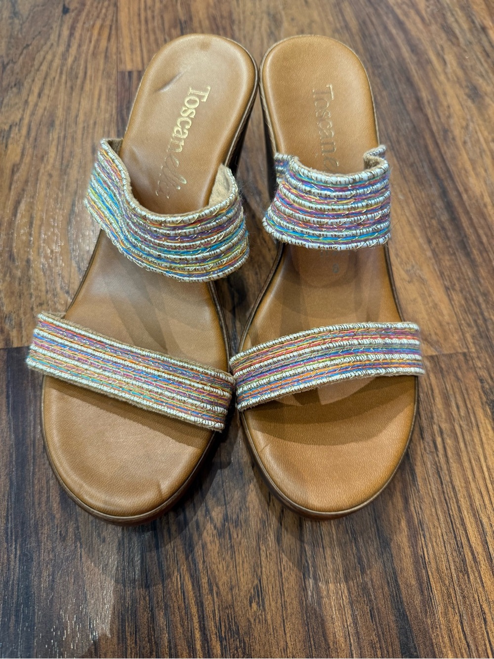 Toscania Multicolor Wedge Slides - Tan